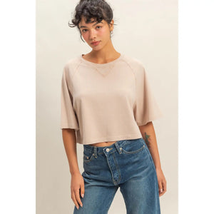 Short Sleeve Mineral Washed Cropped Tee IN DARK TAUPE