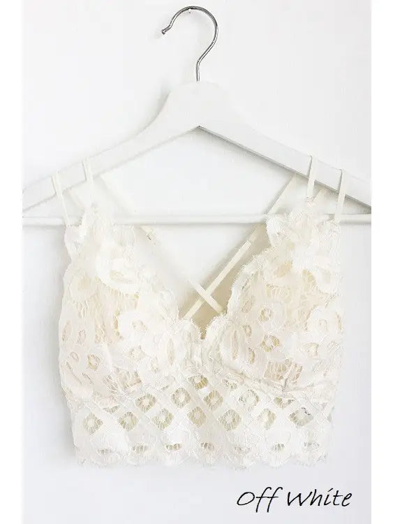 Scalloped lace cami bralette in white