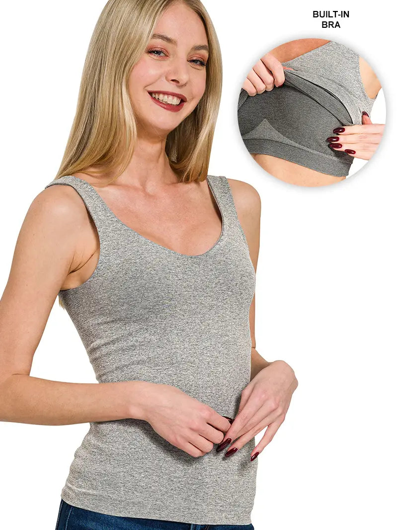 BEIGE Seamless Tank Top w/ Built-in Bra