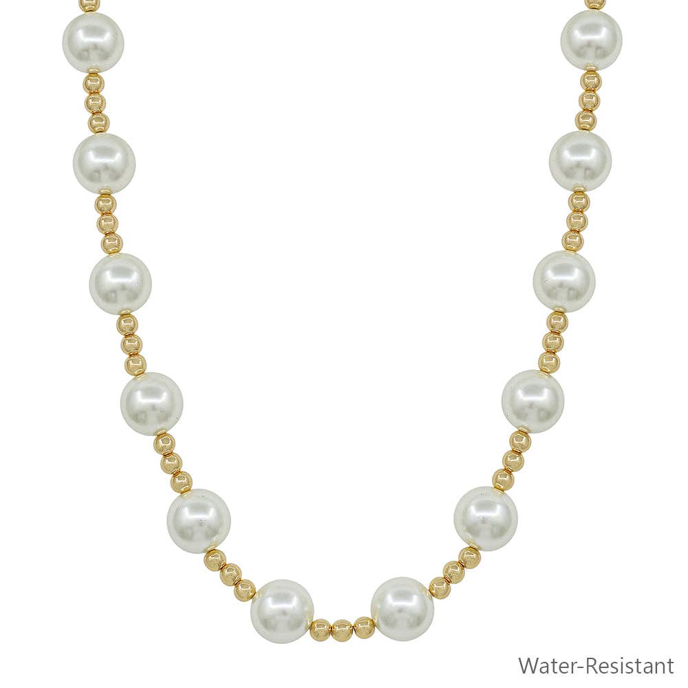 Water Resistant Large Pearl Beaded 14MM Ball with 5MM Beaded Chain 16