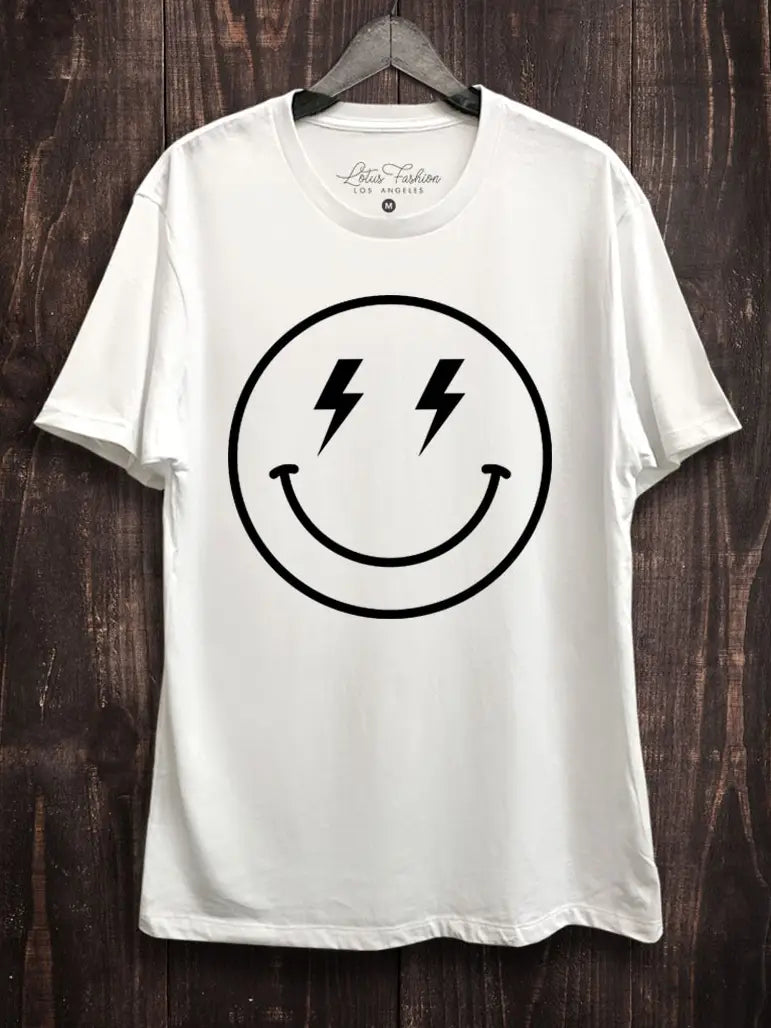 Bolt Eyed Happy Face Graphic Top