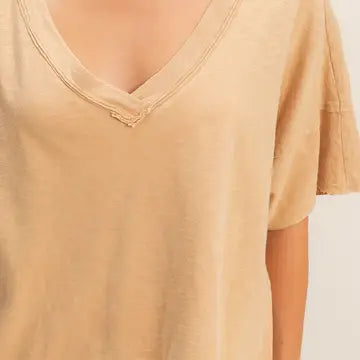 Oversized V-Neck Short Sleeve Top in dark taupe