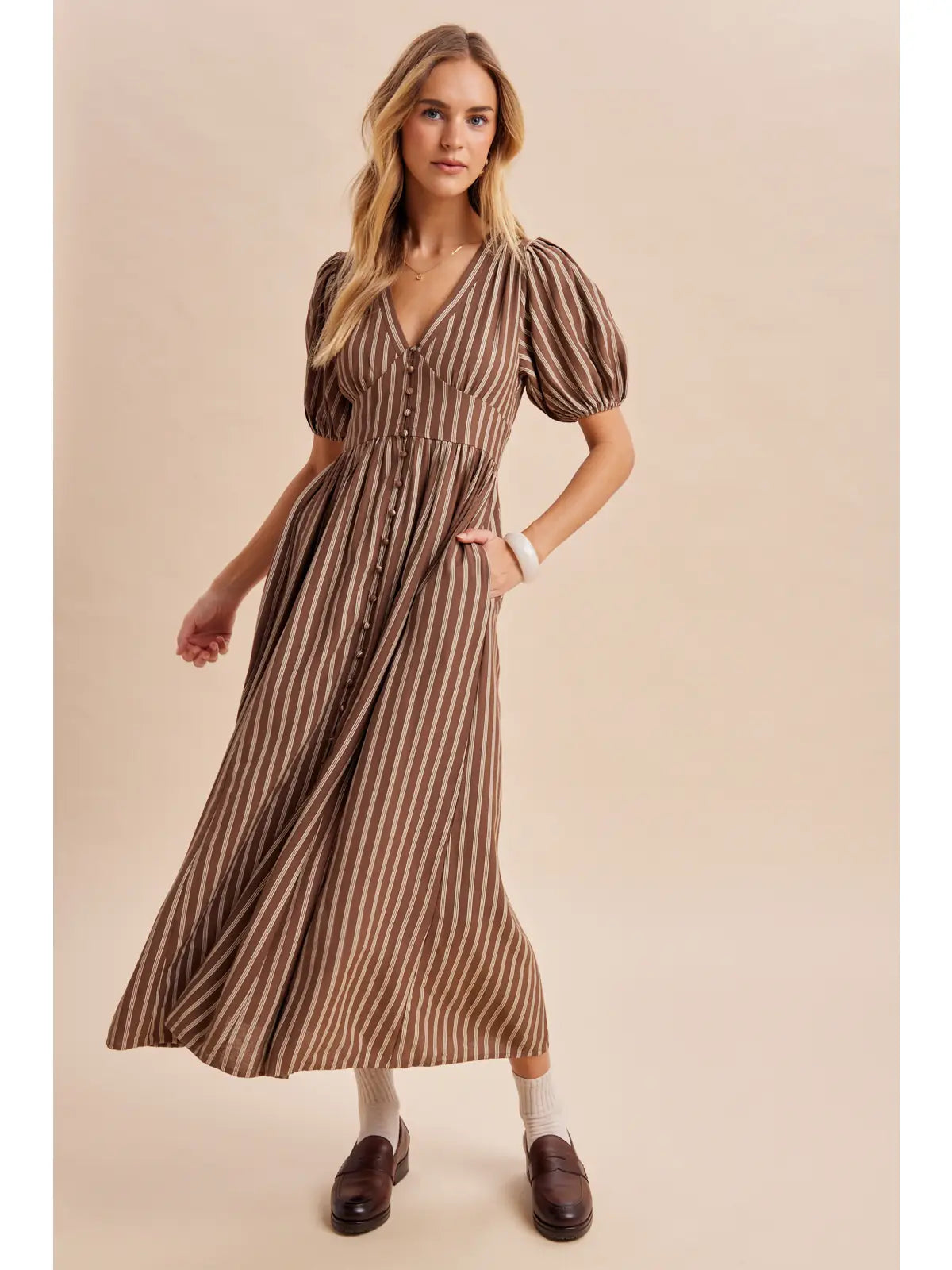 MOCHA Striped Button Down Maxi Dress
