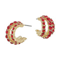 Three Row Red Rhinestone .75" Hoop Earring
