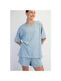 Blue Mineral Washed Side Slit Short Set