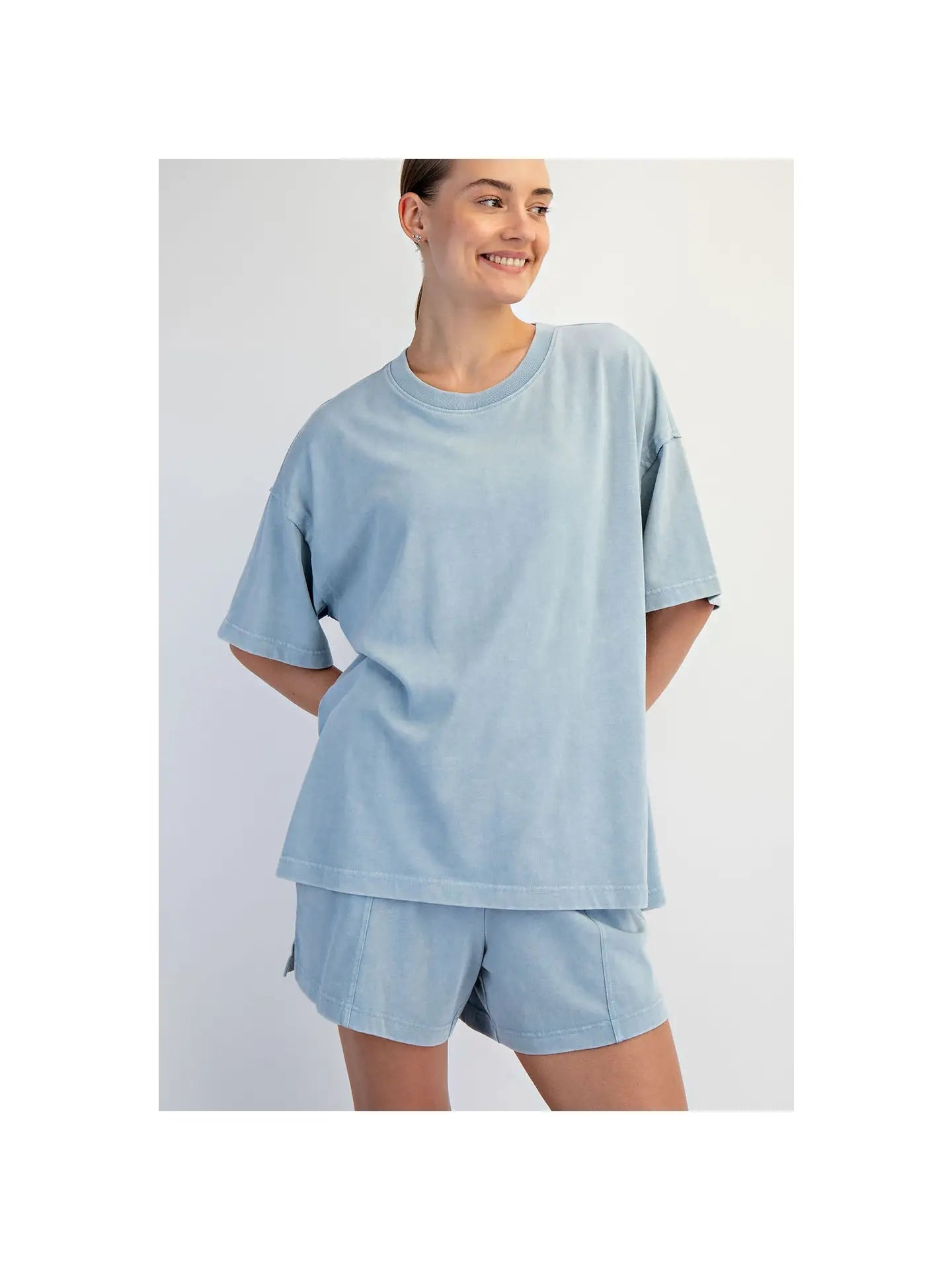 Blue Mineral Washed Side Slit Short Set