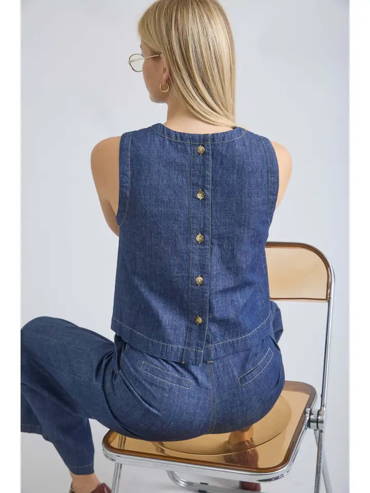 Juniors Dark Denim Top and Pleated Pant Set