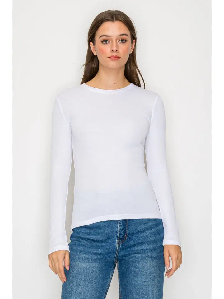 White Long Sleeve Mini Ribbed Tee