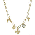 Water Resistant Open Chain with Bow, Cross, and Heart Charms 16"-18" Necklace