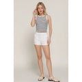 Black and Off White Sleeveless Round Neck Stripe Cotton Rib Knit Top