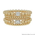 Water Resistant Gold Set of 6 Beaded Stretch Bracelets with Rhinestone Accents