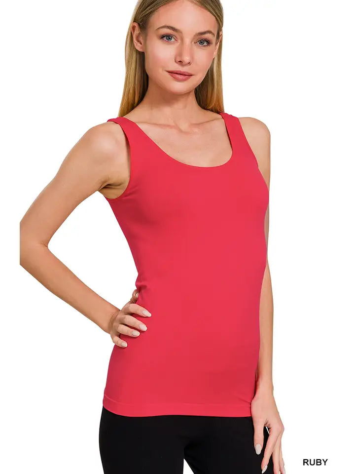 U OR V NECK SEAMLESS TANK IN RUBY RED OR WHITE OR BEIGE