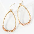 Peach Semi-Precious Natural-Stone Beaded Hammered-Texture Teardrop Dangle Earrings