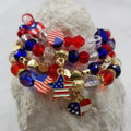American Patriotic Heart Star Charm Glass Beaded Bracelet