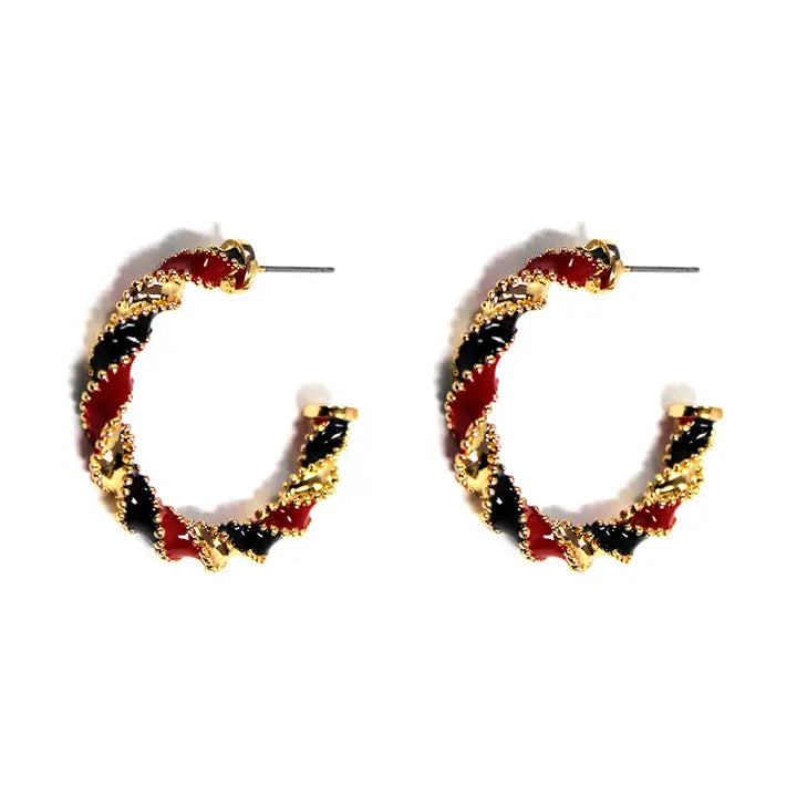 Red and Black Color Coated Wrapped 1.5" Hoop Earring