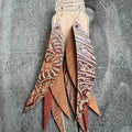 Western Tooled Saddle  Fringe Feather Leather Earrings