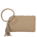 TAUPE WOVEN WRISTLET CLUTCH BAG