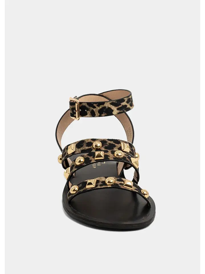 ShuShop Daphne Studded Leopard Print Gladiator Sandals