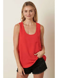 Red Scoop Neck Pocket Tank Blouse