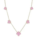 Pink Enamel Clover On Gold Chain 16"-18" Necklace