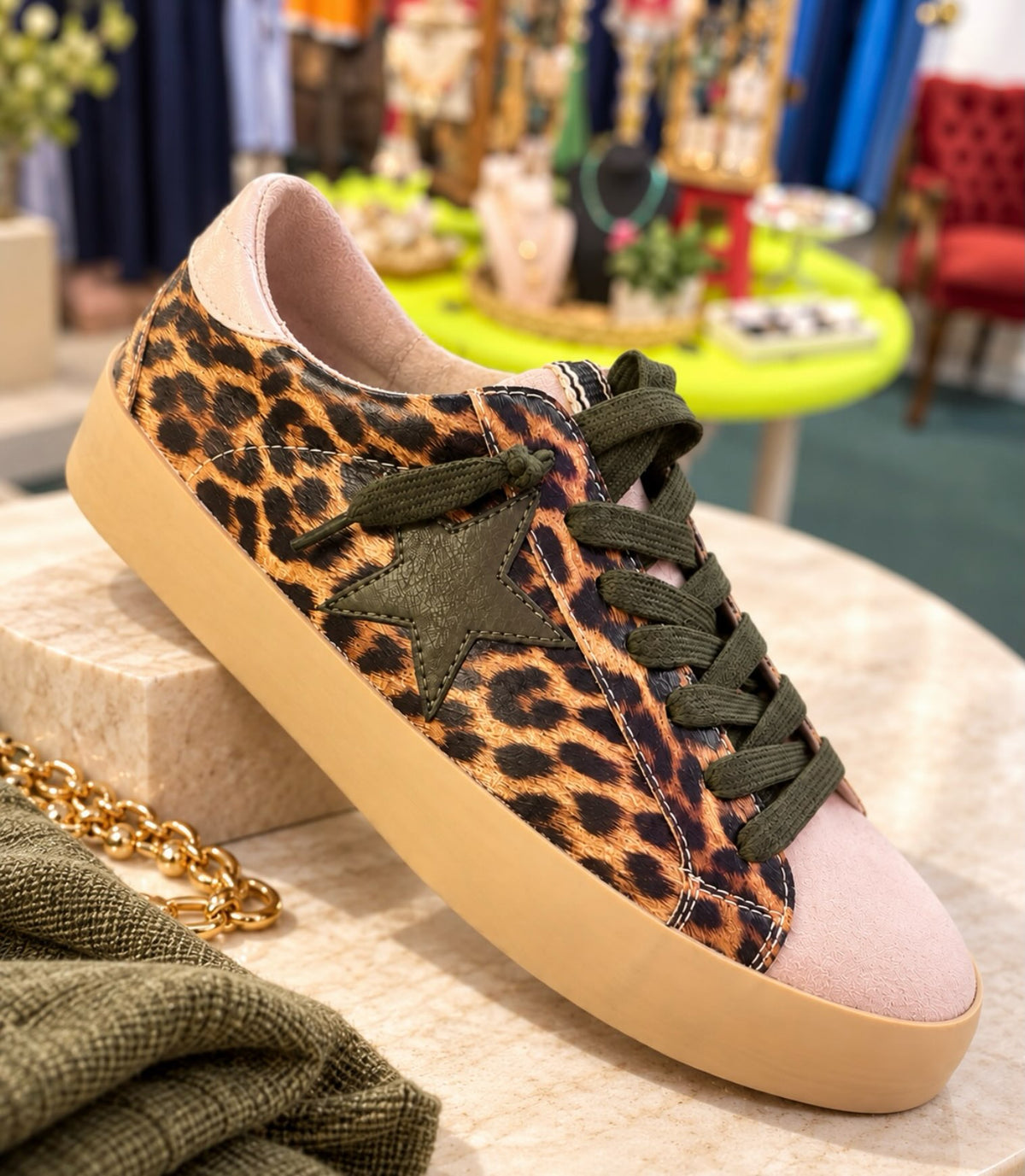Shushop Leopard and Green Star Sneakers
