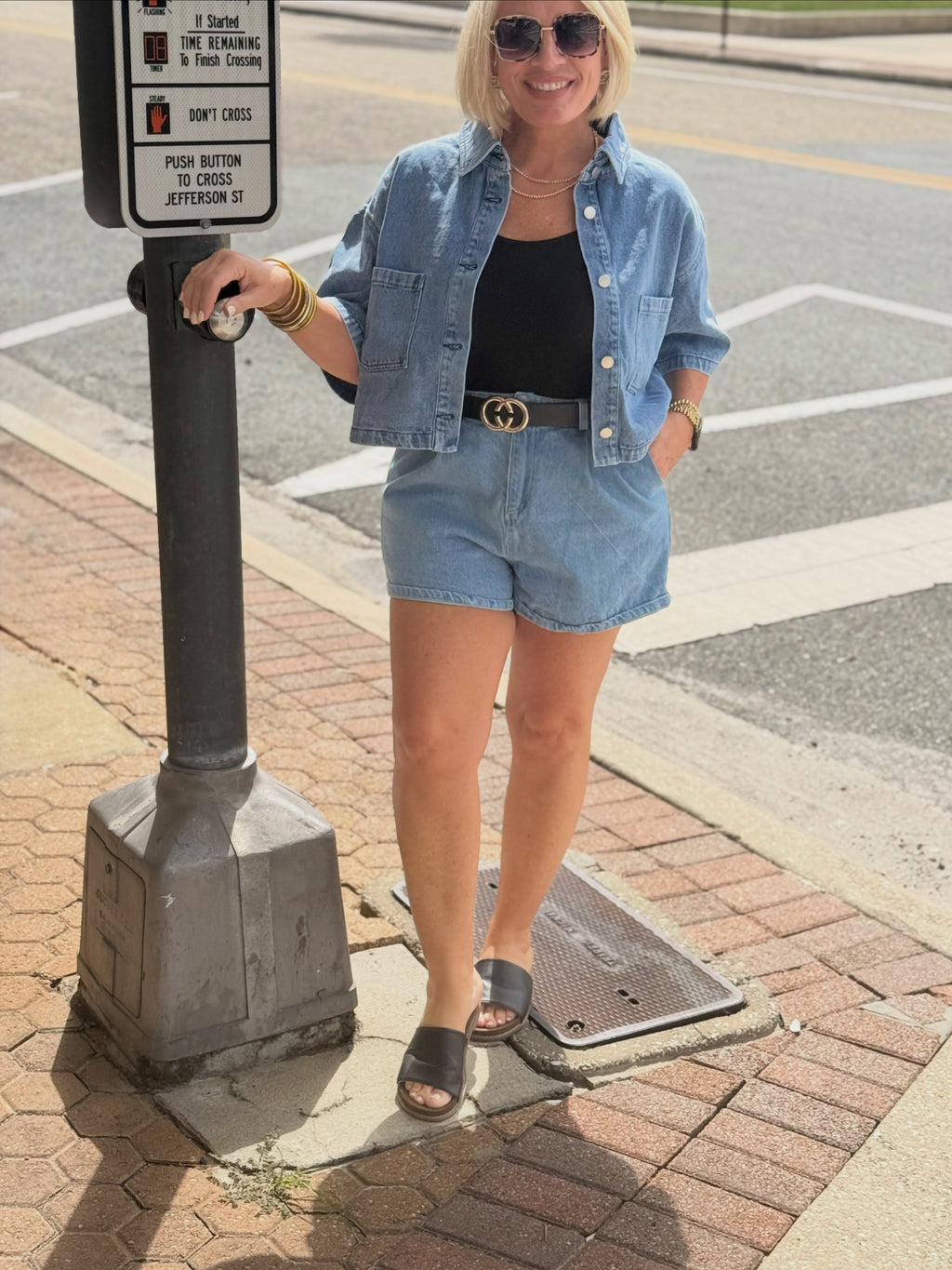 Denim Button Front Cropped Shirt