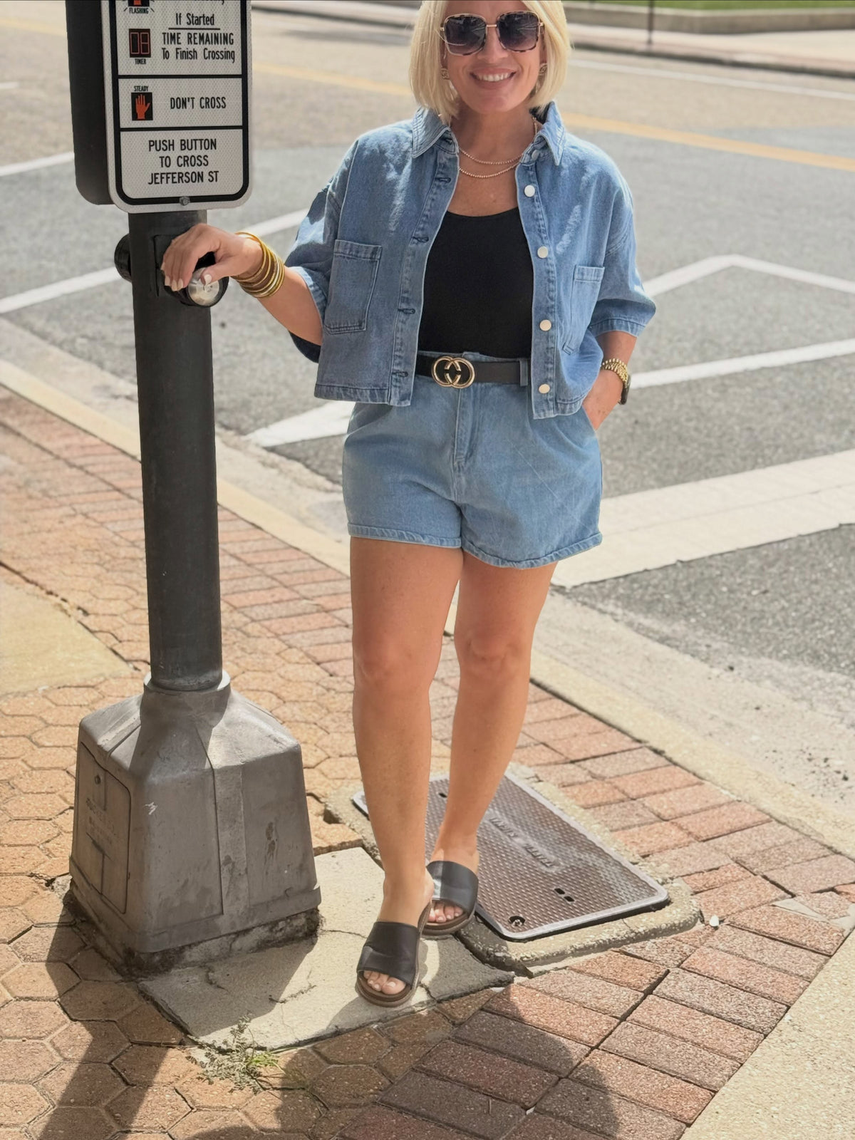 Denim Button Front Cropped Shirt