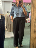 Denim Button Front Cropped Shirt