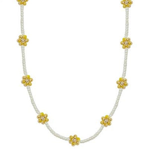 Yellow Beaded Flower with White Seed Bead Chain