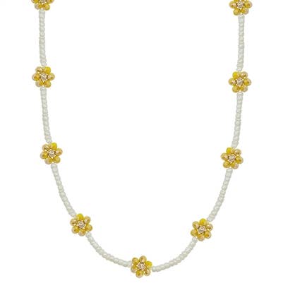 Yellow Beaded Flower with White Seed Bead Chain