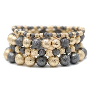 Set of 4 Textured Black and Gold Beaded Stretch Bracelet